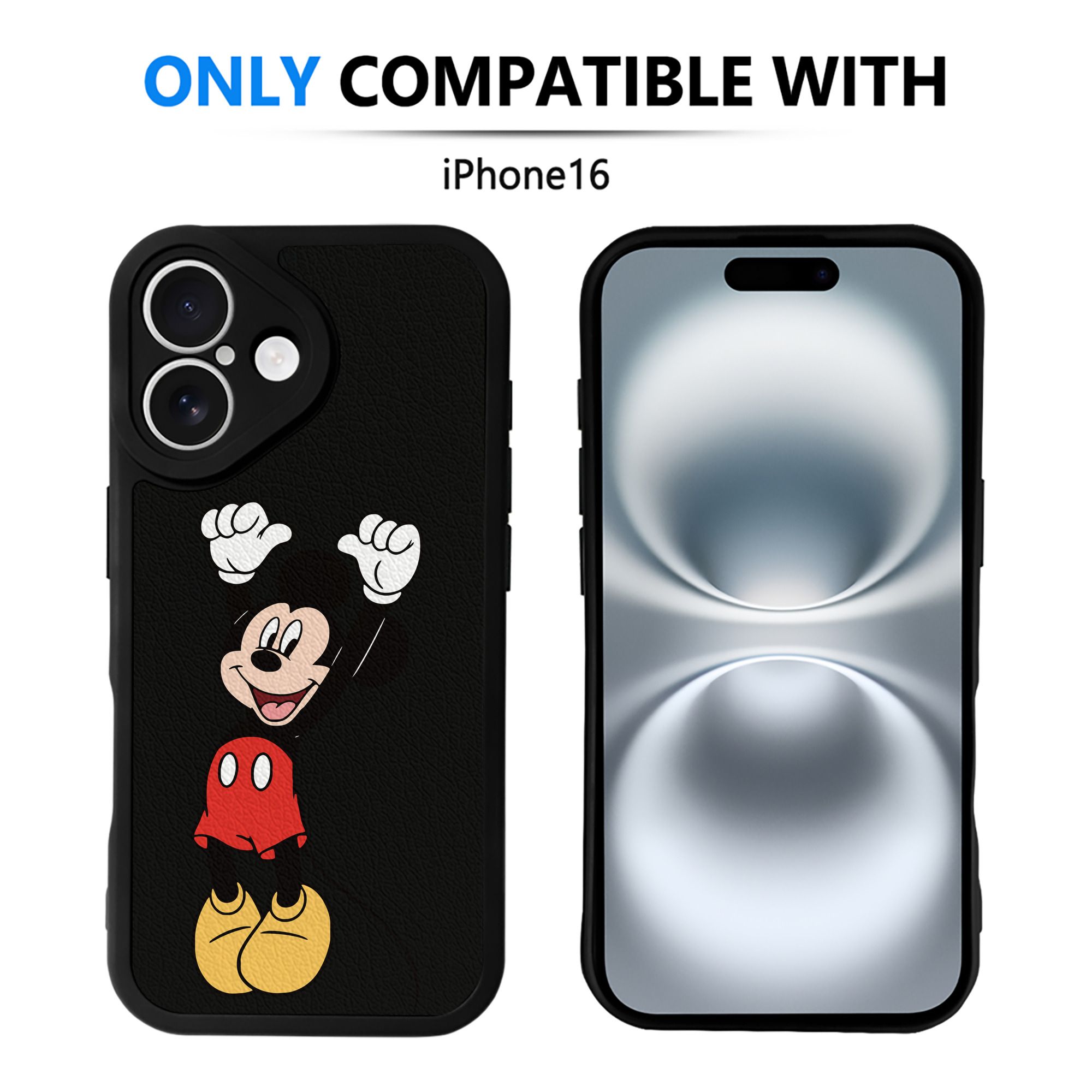 （画像用） ミッキーマウス Mickey Mouse 【iPhone 16シリーズ対応】シリコンスマホケース（レザー調） 材質：シリコン